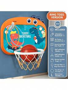Adjustable Wall-Mounted Kids Basketball Hoop Set, Suitable For 3-8 Years Old, Cartoon Animal Design, Multi-Function Shooting And Ring Toss Game, Foldable And Easy Storage, Indoor/Outdoor Parent-Child Sports Toy, Suitable For Boys And Girls - Multicolor - View 6