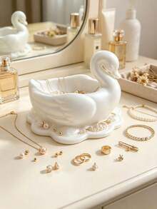 1pc Swan Jewelry Storage Tray Decor, Swan Shaped, Can Store Earrings, Rings, Necklaces And Small Accessories, Suitable For Vanity Tabletop Display, Home Soft Decoration - Multicolor - View 3