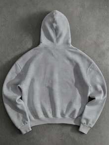 Men's Minimalist Cross Print Zip-Up Hoodie, Grey Loose Casual Streetwear Pattern Sweatshirt, Winter Top - Light Grey - View 4