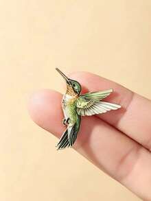 2pcs Cute Colorful Hummingbird Enamel Brooches, Fashion Decorative Brooch Accessories, Collar Bag Badge Accessories Gift, Suitable For Women's Daily Wear, Also Can Be Given As A Gift To Friends - Green - View 7