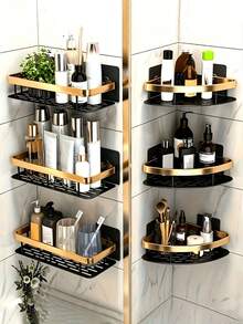 2pcs Bathroom Storage Shelves No Drilling Bathroom Toilet Sink Wall-Mounted Storage Organizer Suitable For Bathroom, Sink, Kitchen Use, Bathroom Organization Supplies, Bathroom Storage Rack - Multicolor - View 1