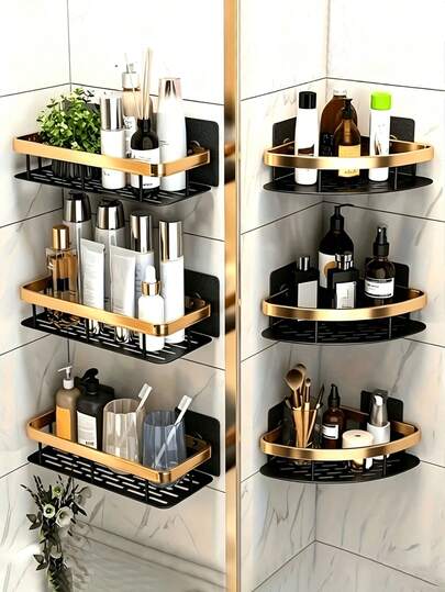 2pcs Bathroom Storage Shelves No Drilling Bathroom Toilet Sink Wall-Mounted Storage Organizer Suitable For Bathroom, Sink, Kitchen Use, Bathroom Organization Supplies, Bathroom Storage Rack