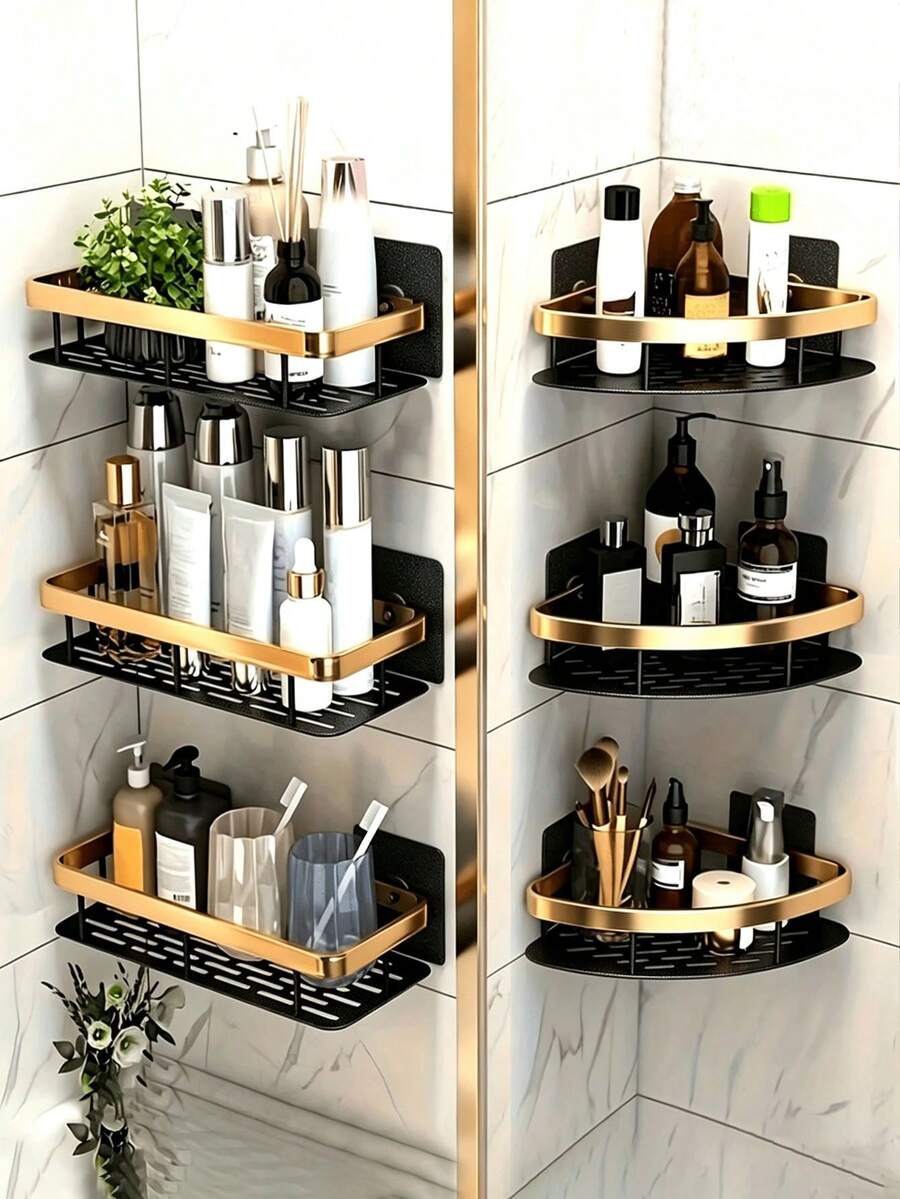 2pcs Bathroom Storage Shelves No Drilling Bathroom Toilet Sink Wall-Mounted Storage Organizer Suitable For Bathroom, Sink, Kitchen Use, Bathroom Organization Supplies, Bathroom Storage Rack - Multicolor - View 1