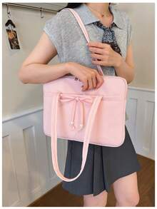 1 Stück Laptoptasche mit Schleifendesign, 14 Zoll, großes Fassungsvermögen, mit Tragegriff und Schultergurt, Pendlergebrauch - Rosa - Übersicht 2