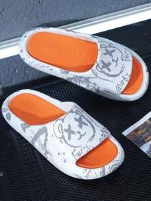 Chanclas para hombre con diseños de caricaturas, transpirables para uso doméstico y exterior. Suela gruesa amortiguante, plantilla de masaje bicolor, suave material EVA. Modelo para parejas - Naranja - Ver 6