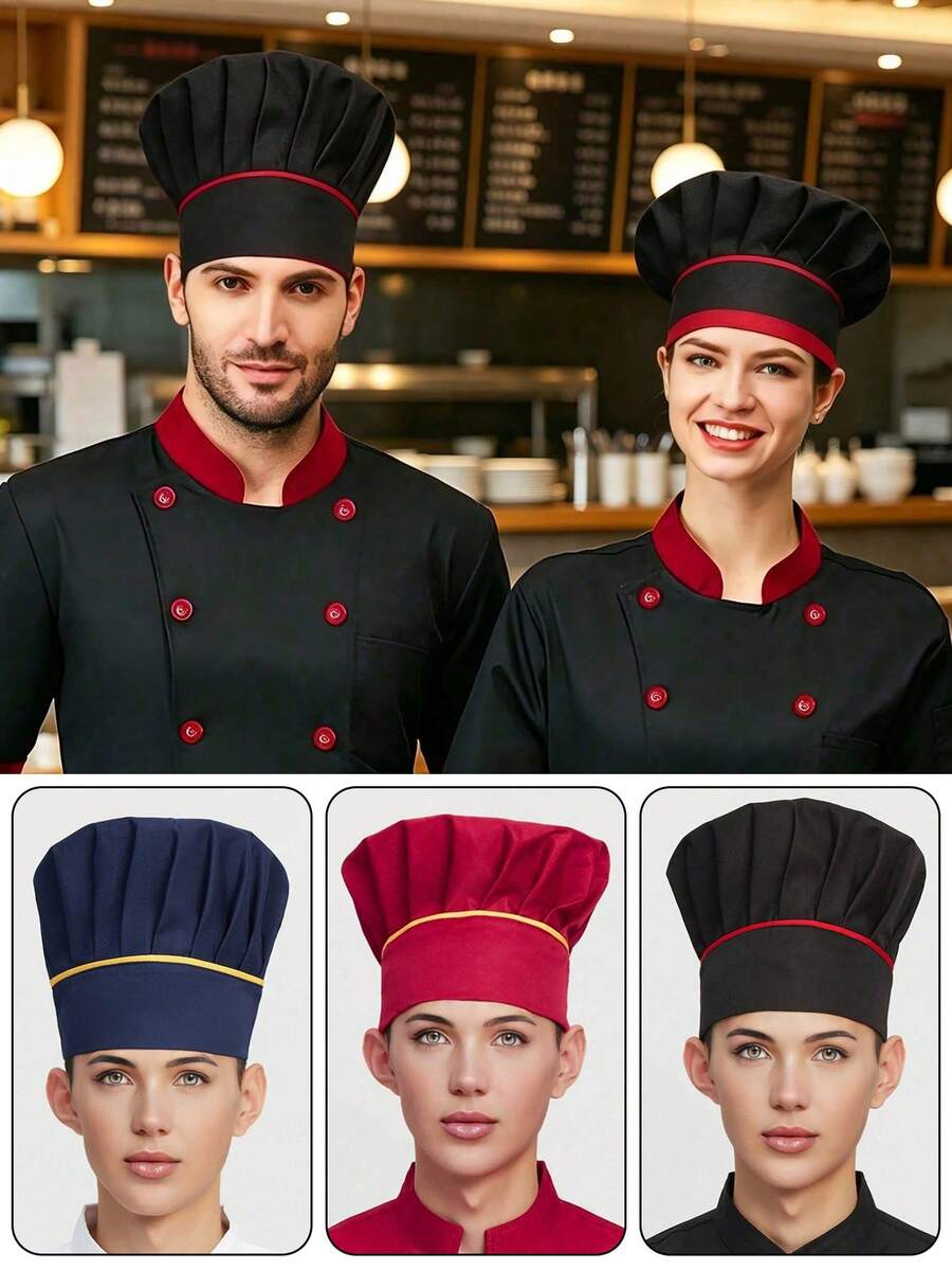 Men's Elastic Chef Hat, Elastic Band Design, Suitable For Catering Kitchen, Bakery Store, Cafeteria Cooking, Universal Chef Work Hat - Multicolor - View 1