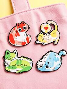1 Pc/4pcs Cartoon Cute Multi‑Color Mood Cat Brooch, Decorative Pin For Bags & Garments, Gift For Cat Lovers - Multicolor - View 3