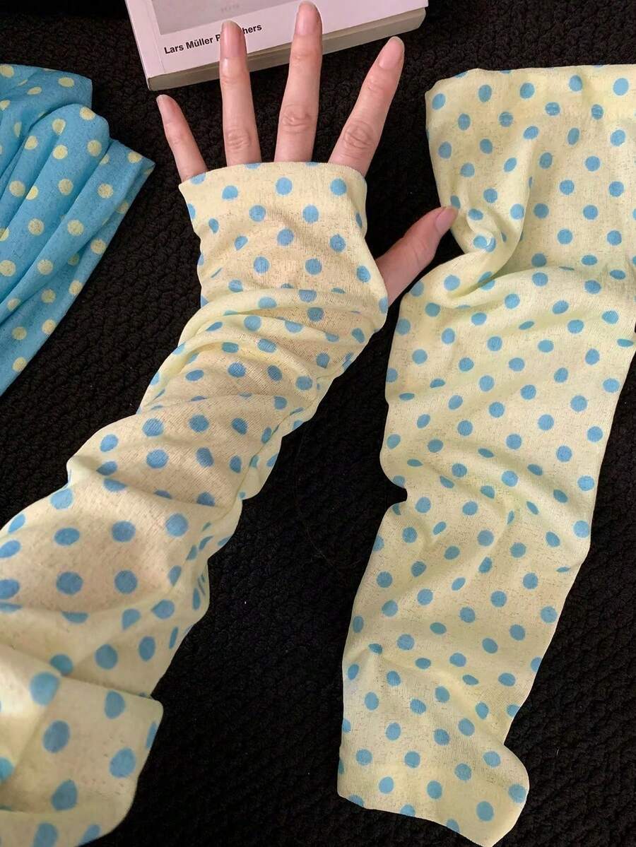 1 Pair Colorful Polka Dot Scrunchie Leg Warmers/Sleeves, 2-In-1 Wear, Summer Dopamine Sweet Girl Arm Warmers, Versatile Sun Protection - Multicolor - View 1