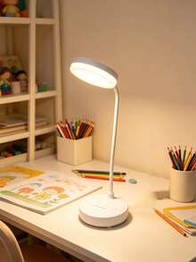 1pc White LED Round Base Button Desk Lamp, Reading Light, LED Table Lamp, Desk Lamp, Rechargeable/Plug-In Optional, 3 Color Temperatures, Suitable For Dorm, Bedroom, Home, Christmas, Easter, Night Light, Lampshade, Book Light, Bedroom Lighting, Table Lamp, Reading Light, Reading, Office Desk Supplies, Bedroom, Light, Rechargeable Battery Capacity: 800mAh - Round Base Table Lamp - View 7