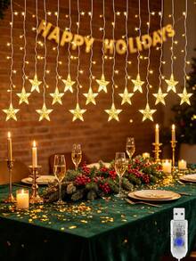 1pc Star-Shaped Waterfall Curtain Light, Star-Shaped LED String Lights, USB Powered, 8 Lighting Modes, Suitable For Home, Window, Wedding, Party, Christmas, Patio, Garden, Wall Decoration, Christmas Window Decor, Room Decoration Light - Warm Light - View 3