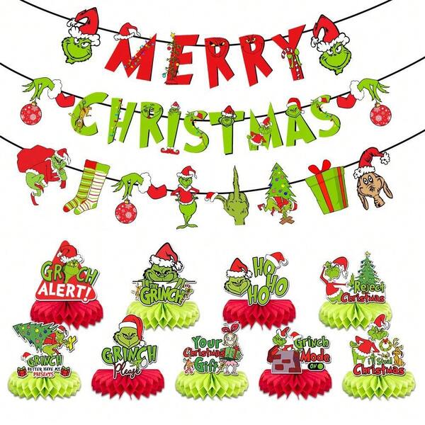 The Grinch Green Monster Christmas Decoration Hanging Banner, Green Monster Letter Garland Spiral Set, Green Monster Cartoon Character Christmas Tree Decoration Hanging Ornament, Christmas Home Atmosphere Decoration Hanging Ornament, Outdoor Garden Decoration Hanging Ornament, Wedding Decoration Hanging Ornament, Party Decoration Hanging Ornament, Restaurant Decoration Hanging Ornament, Hotel Decoration Hanging Ornament, Store Christmas Tree Decoration, Suitable As Novel Christmas Gift For Friends And Family, Halloween Costume Prop