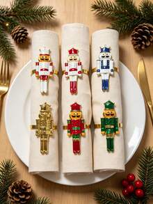 12pcs/6PCS Christmas Nutcracker Soldier Napkin Rings, Full Set Of 6 Metal Nutcracker Napkin Buckles, Christmas Table Napkin Ring Decoration Set With Painted Rhinestone Napkin Rings, Holiday Party Table Decoration Napkin Cloth Rings, Home Decor, Christmas Restaurant Table Setting Decoration, Hotel Tabletop Decoration Supplies - Multicolor - View 17