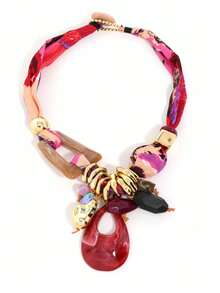 1pc Vintage Fabric & Resin CCB Color Block Pendant Necklace For Women, Suitable For Banquet & Daily Wear - X-1309 - View 10