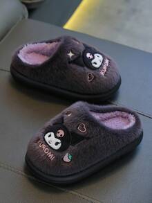 SANRIO Sandal Rumah Dalam Ruangan Anak Perempuan Musim Gugur/Dingin, Sandal Rumah Modis Motif Kartun Lucu Nyaman dan Hangat - Hitam - View 4