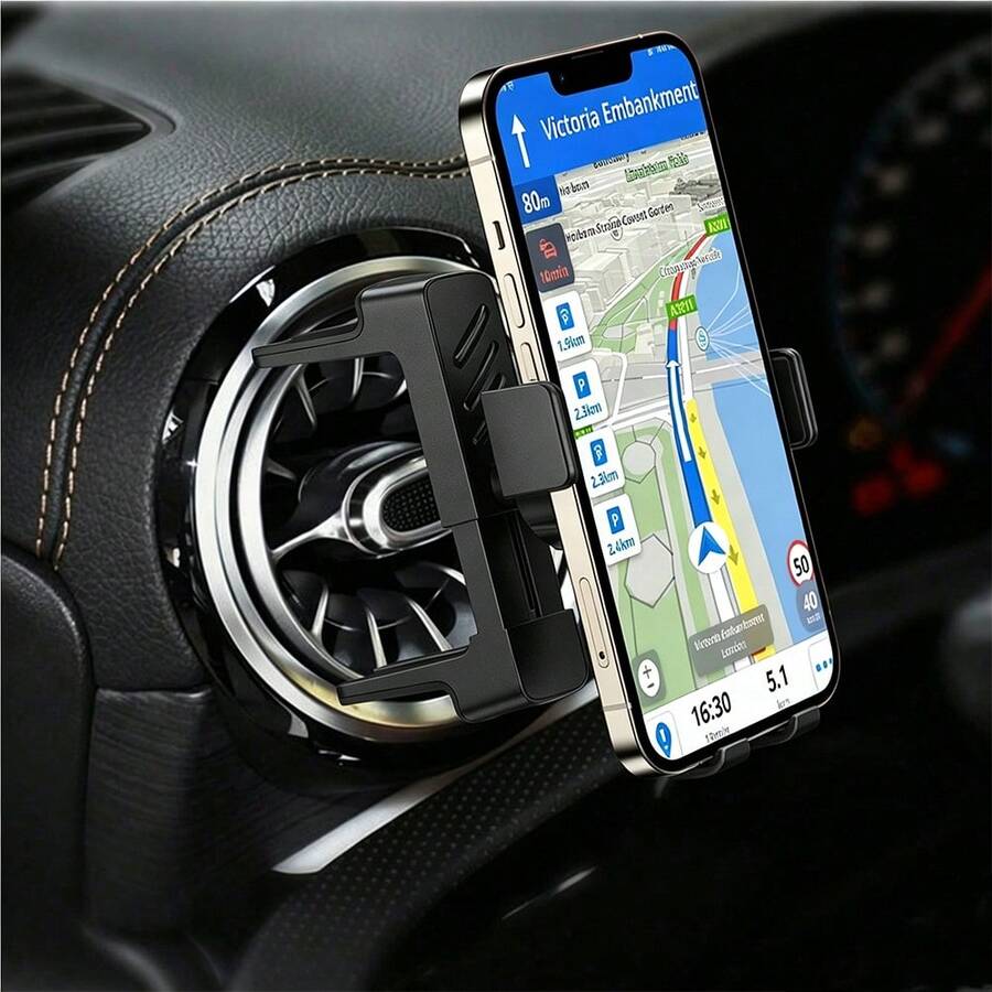 TOPK 車用手機支架 [升級自動鎖定] 通用型手機支架，附掛鉤夾，適用於汽車出風口，相容多款手機 - 黑色-新款 - 查看 1