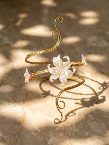 1pc Summer Fashion Floral Arm Chain Exaggerated Geometric Open Metal Bracelet Arm Cuff Suitable For Women Vacation Wear, Party, Gathering - Multicolor - View 3