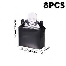 2/4/6/8/12pcs Halloween Paper Gift Boxes, Black Skull Pattern Rectangular Candy Boxes With Handles, Candy Cookie Snack Packaging Boxes, Suitable For Halloween Party Favors, Trick Or Treat Candy Bags - Multicolor - View 9