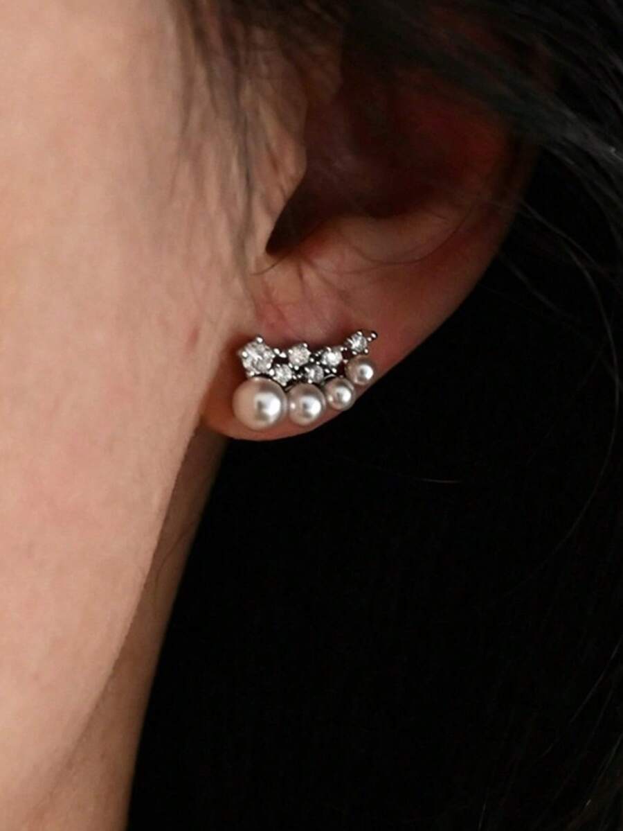 1 Pair Elegant Gentle Pearl Stud Earrings, Minimalist Versatile For Women - Silver - View 1