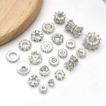 2pcs Silvery Plated Cubic Zirconia Spacer Beads Rhinestone Round Flat Heart Twist Metal Spacers For DIY Bracelet Necklace Jewelry Making Findings - Silver - View 4