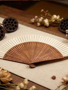 1pc Bamboo Folding Fan, Suitable For Celebration, Costume Matching, Wedding, Performance, Decoration, Holiday Gift, Home, Office, Party Supplies, Birthday Gift, Graduation Gift, Portable Tool, Summer Essential, Summer Portable - Multicolor - View 6