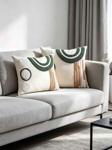 Bộ 1 vỏ gối trang trí phong cách Boho thêu họa tiết hình học tufted, thêu vòng cung và hình tròn trừu tượng, dùng cho sofa, ghế dài, phòng khách, phòng ngủ, trang trí nhà cửa, 45*45cm & 30*50cm, không kèm ruột - Nhiều màu - Xem 5