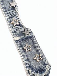 1pc Women's Denim Tie Y2K Star Rhinestone Decor Chain Halter Neck Shirt Accessory, Suitable For Party And Date Outfits - Multicolor - View 5