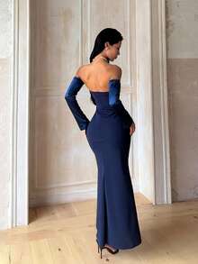 Fall, Elegant Dresses, Wedding Guest Dresses, Women's Resort Wear, Perfect For Beach, Festivals, Parties, Birthdays, Luxurious Evening Dresses - Navy Blue - View 5