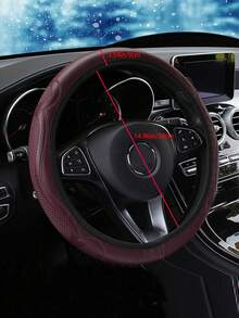1pc Black & Red 3D Embossed Wave Pattern Leather Car Steering Wheel Cover, Elastic Non-Inner Ring Protective Sleeve, Anti-Slip Wear-Resistant - Multicolor - View 9