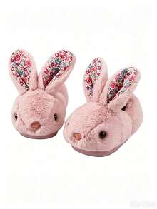 Children's Autumn/Winter Cartoon Rabbit Warm Plush Slippers, Soft Indoor Rabbit Slippers For Boys And Girls - Pink - View 2