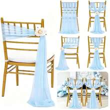 10pcs Elegant Light Blue Tulle Chair Back Bow Set, Corridor Wedding Chair Back Decor, Holiday Church Banquet Ceremony Reception Chair Tulle Set, Photography Props, Birthday Party Home Decor - Baby Blue - View 2