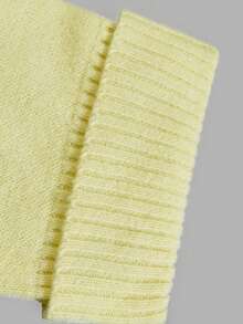 Women's Autumn Pale Yellow Crew Neck Knit Sweater, Dropped Shoulder, Folded Cuffs, Long Sleeve, Ribbed Hem, Oversized, Casual, Outdoor, Daily Top - Yellow - View 5