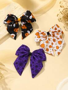 3pcs Halloween Bow Hair Clips For Girls, Pumpkin Maple Leaf Star Spider Web Ghost Boo Print Cute Hair Clips, Party Daily Hair Accessories - Multicolor - View 4