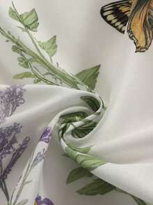 1pc Pastoral Style Butterfly & Floral Print Cafe Short Curtain, Decorative Window Valance For Kitchen, Bedroom - Multicolor - View 8