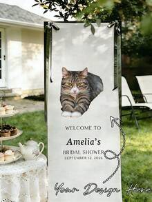 Personalized Wedding Welcome Sign, Customizable With Portraits And Text, Customized Minimalist Welcome Banner, Banner With Bow Ribbon Set, Wedding Decor, Party Decor, Tea Room, Home, Garden, Office, Graduation, Wedding, Housewarming, Customized Wedding Supplies, Back To School Gift - Multicolor - View 6