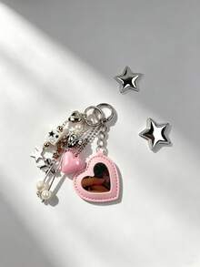 1pc Fashion Pink Mirror With Beaded Chain Pendant Bag Accessory Charm Keychain, Suitable For Women's Shoulder Bag, Tote Bag Charm, Keychain Pendant - Multicolor - View 11