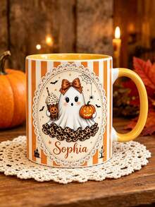 Personalized Halloween Ghost Mug, Customized Name Cute Ghost Coffee Cup, Pumpkin Spice Autumn Mug, Spooky Gift For Her - Multicolor - View 4