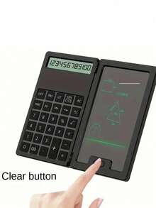 Calculadora plegable 2 en 1 con pequeña tableta de escritura, pantalla LCD de 12 dígitos, batería de botón, calculadora mini portátil para estudiantes y oficina, trazos de escritura con luz tenue normal, solo para notas rápidas temporales, vuelta al colegio - Calculadora C4-mini, versión de escritura a mano (modelo M) - Ver 7