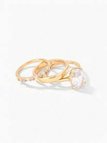 Vandermere 3pcs Unique Oval Cut Cubic Zirconia Bridal Set, Engagement Ring, Promise Ring, Wedding Band, Eternal & Plain Ring Set Gift - Gold - View 7