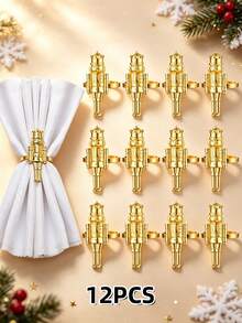 12pcs/6PCS Christmas Nutcracker Soldier Napkin Rings, Full Set Of 6 Metal Nutcracker Napkin Buckles, Christmas Table Napkin Ring Decoration Set With Painted Rhinestone Napkin Rings, Holiday Party Table Decoration Napkin Cloth Rings, Home Decor, Christmas Restaurant Table Setting Decoration, Hotel Tabletop Decoration Supplies - Multicolor - View 20