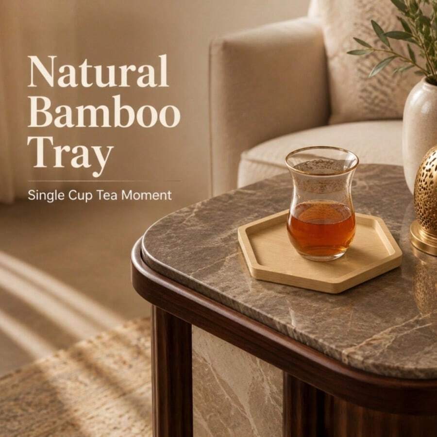 Hexagonal Bamboo Coaster Set, 5 10 20 Pieces Optional, Arabic Coffee Utensils Tabletop Decor, Ramadan Home Tabletop Storage Organizer Mat, Non-Food Contact - Champagne - View 1
