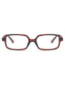 1 Pair Women's Small Frame Rectangular Leopard Print Plain Lens Glasses, Minimalist Style, Suitable For Daily Wear - Multicolor - View 3