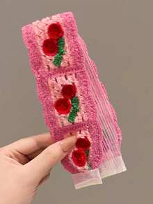 1PC Rustic-Style Cherry Daisy Knit Hook And Loop Headband-A Cute Hair Accessory Perfect For Back-To-School Season And Everyday Fall Outfits - Multicolor - View 4