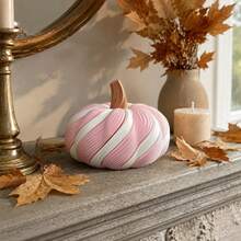 Decorative Artificial Pumpkin Ornament, Stylish Stripe Design Tabletop Decoration, Festive Display Decor For Halloween, Thanksgiving, Autumn Home Party Decor - Multicolor - View 5
