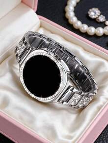 Rhinestone Watch Band + Watch Case Set, Compatible With Samsung Galaxy Watch9/8 40mm And 44mm. Elegant Fashion Shiny Metal Rhinestone Watch Band, Anti-Drop Anti-Scratch Rhinestone Watch Case, Suitable For Casual Party Business Women Smartwatch Band And Case - Sparkling Diamond Strap + Case - Silver - View 3
