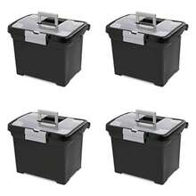 Caja de archivos portátil, contenedor de almacenamiento de archivos de cartas con asa, paquete de 4 - Negro - Ver 1