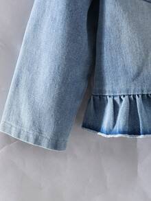 Jaket Denim Berumbai untuk Anak Perempuan, Atasan Denim Pendek Berkerah Tunggal Lengan Pendek Model Putri Manis untuk Musim Semi/Gugur, Jaket untuk Anak Perempuan Muda - Biru - View 6