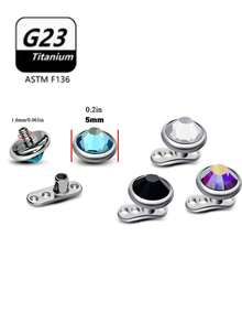 1PC ASTM F136 Titanium Crystal Dermal Anchor Tops 5mm Zirconia 14G Surface Piercing Skin Base Piercing Jewelry - Multicolor - View 2