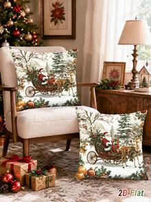 1pc Christmas Peach Skin Pillowcase, Santa Claus & Reindeer Design, 45*45cm Throw Pillow Cover, Rustic Harvest Style Holiday Cushion Cover (Pillow Insert Not Included), Merry Christmas Decoration, Christmas Decor, Christmas Eve Decor, Christmas Gift, Christmas Home Decor, Xmas Decor, Suitable For Living Room, Bedroom, Bed Decor - Multicolor - View 6