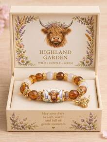 1pc Smiling High-Low Cow Beaded Bracelet With Gift Box, Lucky Healing Jewelry Gift - Multicolor - View 3