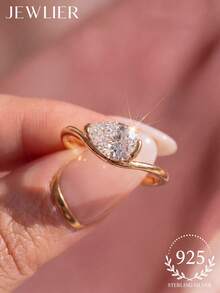 1pc 925 Sterling Silver Teardrop Wave Rhinestone Ring, Exquisite Unique Jewelry Gift Suitable For Attending Balls, Gatherings, Parties - Water Droplet Waves - View 2